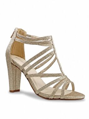 NWOT Benjamin Walk Touch Ups Rhyan Gold Glitter Block Heel Sandals 7.5M
